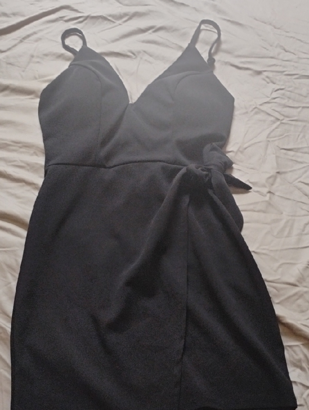 Trixxi Black Spaghetti-Strap Wrap Mini Dress